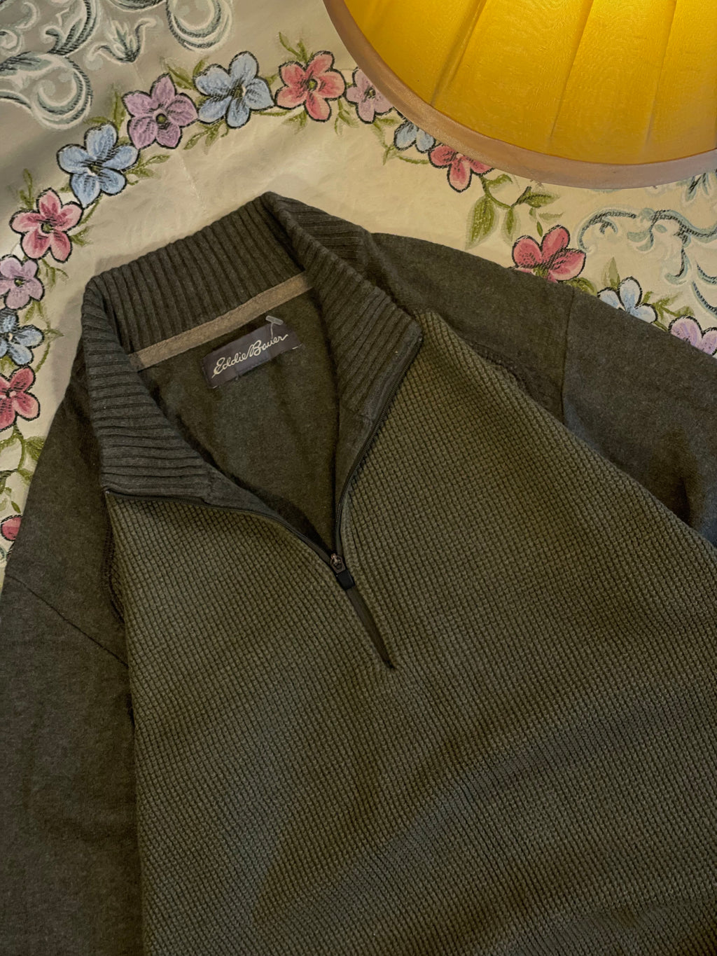 Waffle knit quarter zip pullover