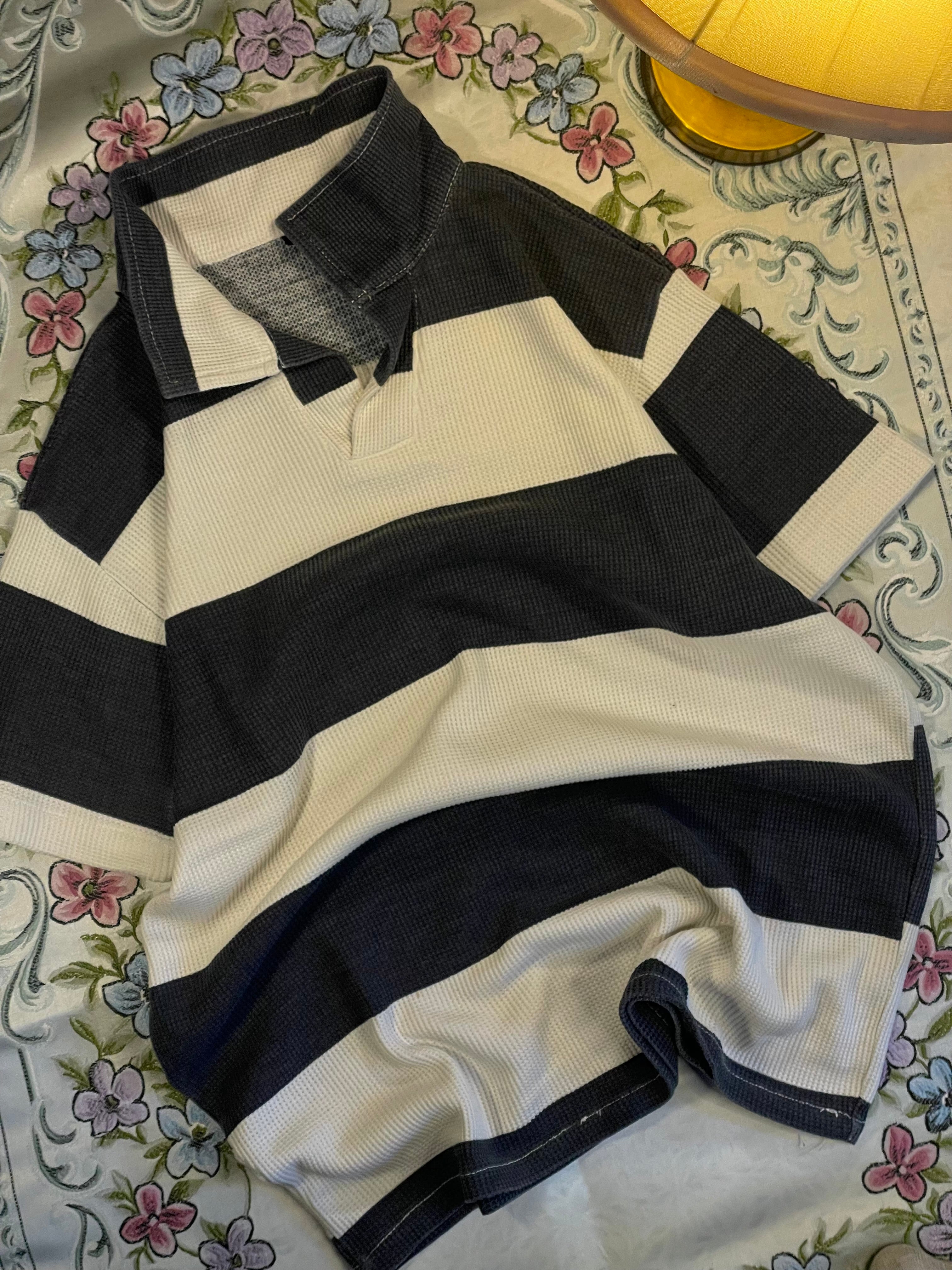 Striped johnny collar polo