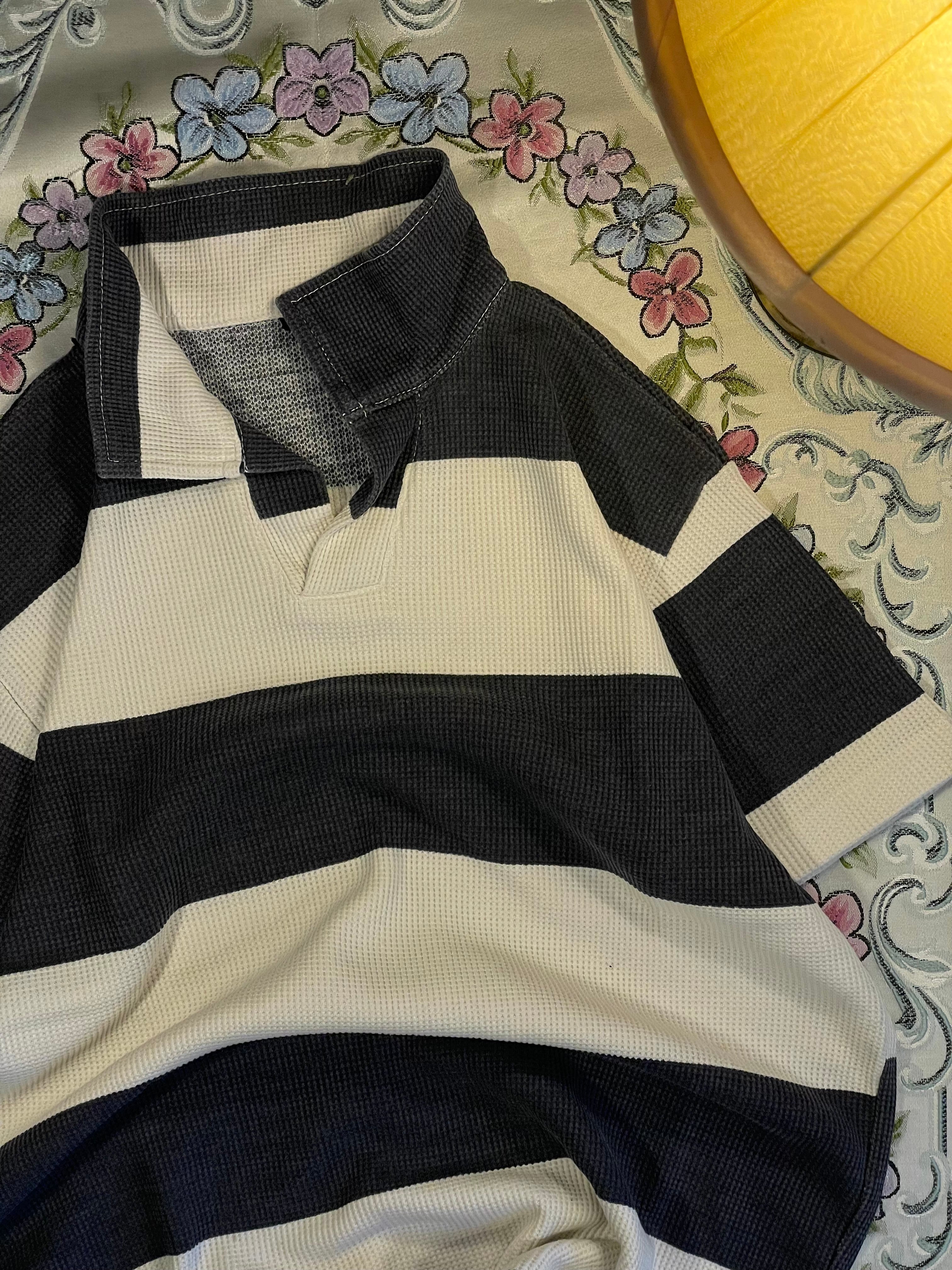 Striped johnny collar polo