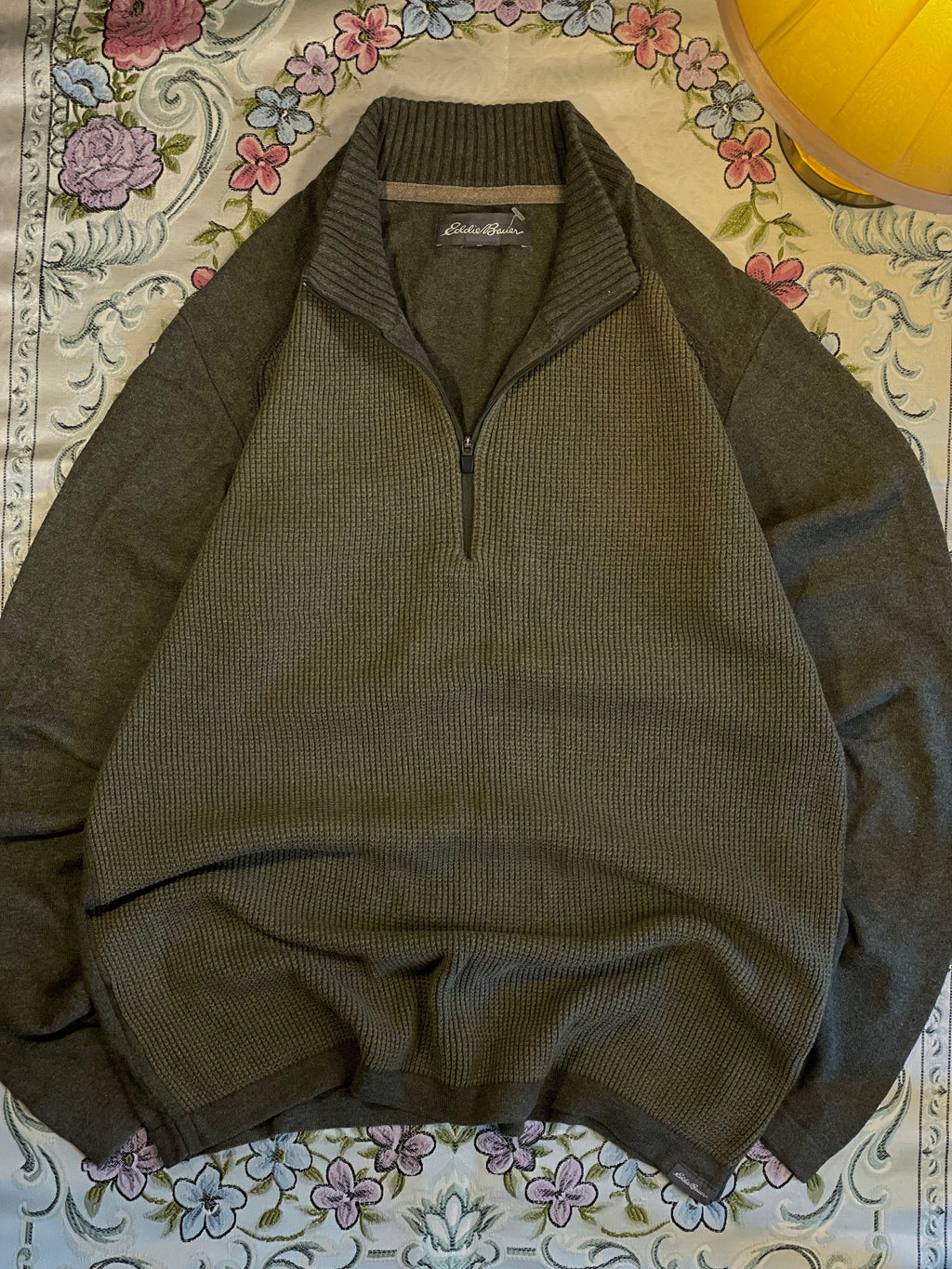 Waffle knit quarter zip pullover