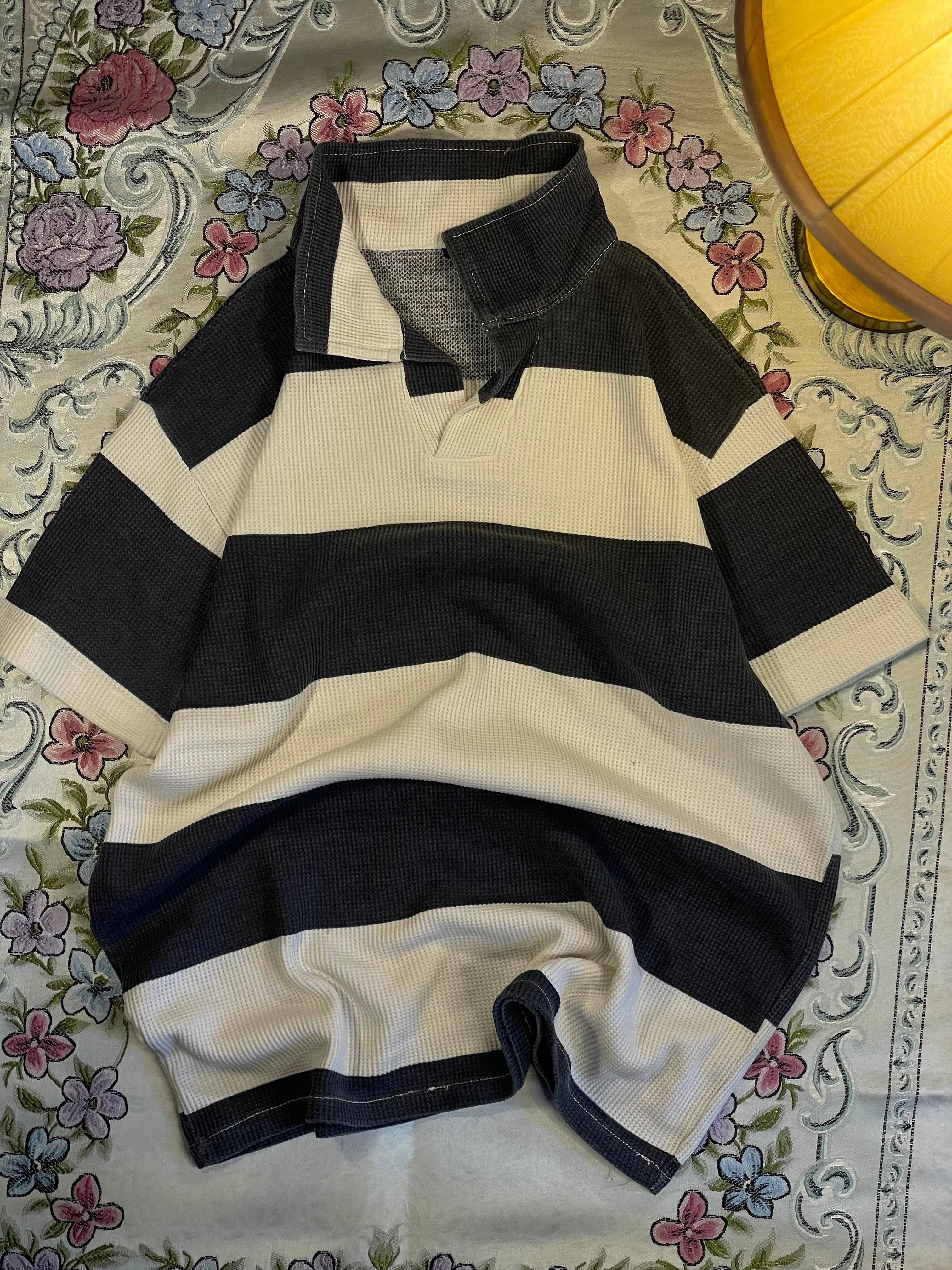 Striped johnny collar polo