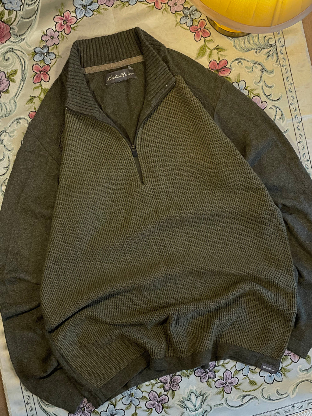 Waffle knit quarter zip pullover